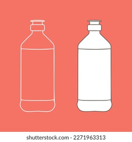 Dishwashing detergent bottle template. Copy space. Linear, vector, realistic, outline illustration.