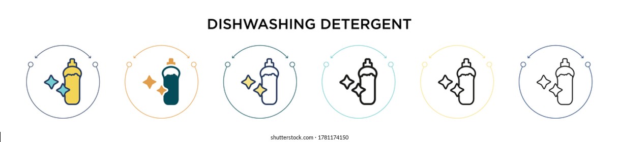 Geschirrspülmittel-Symbol in gefüllter, dünner Linie, Umriss- und Schlagweise. Vektorgrafik von zwei farbigen und schwarzen Geschirrspüler-Vektorgrafiken-Symbolen kann für mobile, i, i, web-basierte