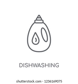 dishwashing detergent linear icon. Modern outline dishwashing detergent logo concept on white background from cleaning collection. Suitable for use on web apps, mobile apps and print media.
