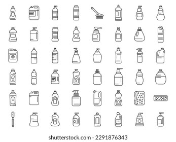 Dishwashing detergents icons set outline vector. Bowl ceramic. Clean wash