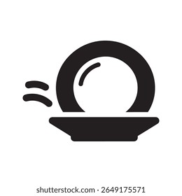 Dishwashing icon showing a plate with water spray for cleaning kitchenware a symbol for a dishwasher or washing dishes by hand vector solid glyph icon