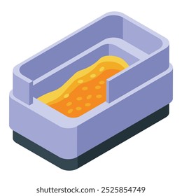 Dishwashing liquid bottle containing yellow washing up liquid isometric icon, cleaning concept