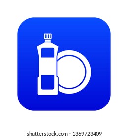 Dishwashing liquid detergent and dish icon digital blue for any design isolated on white vector illustration