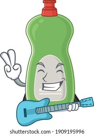 Dishwashing liquid musician cartoon design playing a guitar. Vector illustration