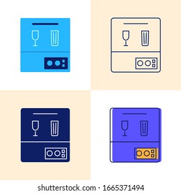 Icono de lavavajillas en estilos planos y líneas. Símbolos del equipamiento de cocina. Ilustración vectorial.