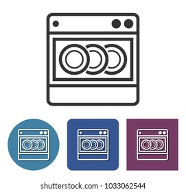 Dishwashing machine line icon in different variants 