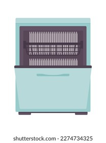 Dishwashing machine semi flat color vector object. Energy-efficient appliance for kitchen. Editable full sized icon white. Simple cartoon style spot illustration for web graphic design and animation