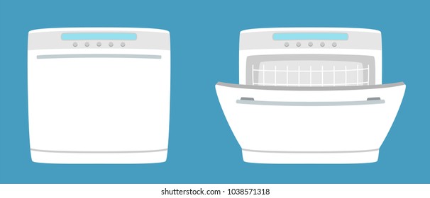 Dishwashing machine simple icon isolated. Household appliance. Kitchen dishwasher for dishes. Flat style. Vector illustration