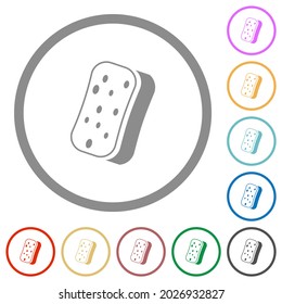 Dishwashing sponge flat color icons in round outlines on white background