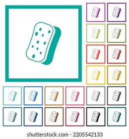 Dishwashing sponge flat color icons with quadrant frames on white background
