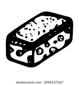 Esponja de lavavajillas dibujado a mano doodle. Limpieza de la casa, cocina. Cuarto de lavandería. Ilustración de arte de línea de contorno de Vector.
