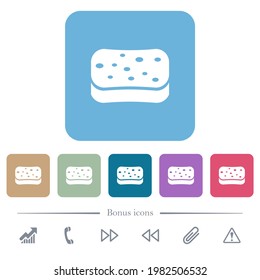 Dishwashing sponge white flat icons on color rounded square backgrounds. 6 bonus icons included