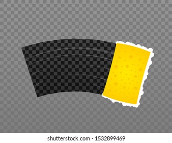Dishwashing, washing dishes. Dishwashing liquid, dishes and yellow sponge. Vector stock illustration
