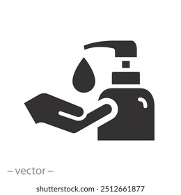 Desinfecte el icono antimicrobiano del gel, lavado de manos con el desinfectante del alcohol, botella del dispensador, jabón líquido, Ilustración vectorial plana