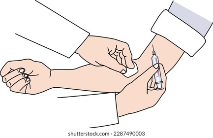 Disinfect the area on the patient's arm where the doctor injects