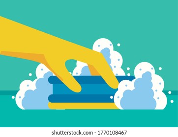 desinfectar y actividad limpia con mano usando el diseño de ilustración de vector espongue