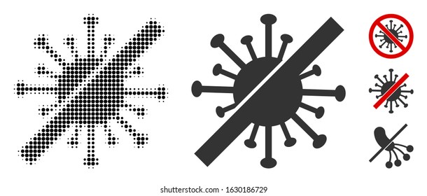 Disinfect coronavirus halftone vector icon and solid version. Illustration style is dotted iconic Disinfect coronavirus icon symbol on a white background. Halftone texture is round dots.