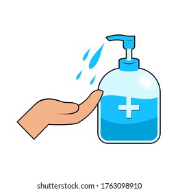 Disinfect Hands icon. Hands with disinfection drops symbol. Prevention against viruses, bacteria, coronavirus, Covid-19. cleanliness, disinfection, Flat Design. Editable. Vector illustration EPS 10