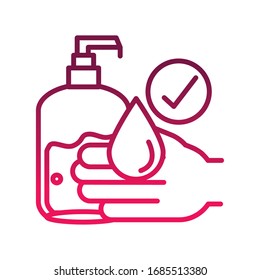disinfect hands protection hygiene, prevent spread of covid19 vector illustration gradient icon