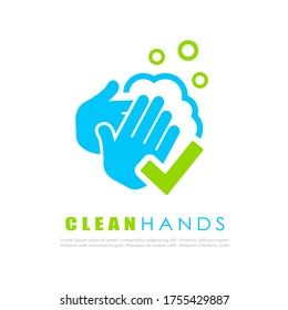 Disinfect hands vector logo isolated on white background, covid 19 conceptual emblem