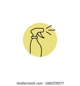 DISINFECT icon.  Spray bottle, hygiene cleaning. Spray bottle with trigger icon in vector line drawing. Design template for print, web and mobile UI element.