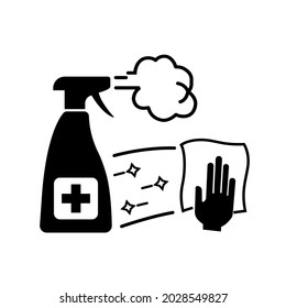 Disinfect Work Surface and Equipment On A Regular Basis Black Icon ,Vector Illustration, Isolate On White Background Label. EPS10