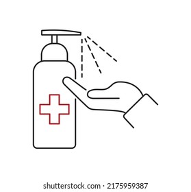 Disinfect your hands for coronavirus linear icon on white background. Place for hand disinfection