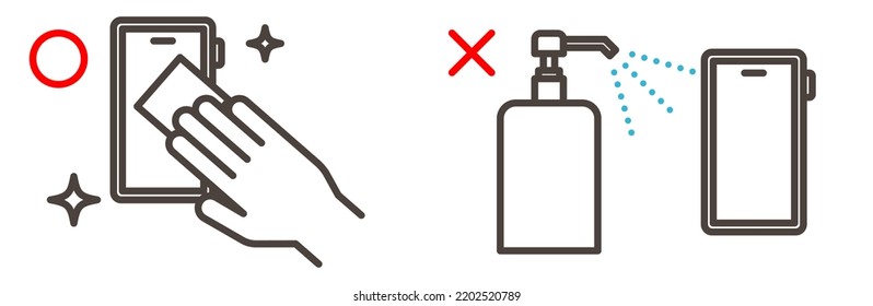 Disinfect Your Phone With A Sterile Alcohol Sheet Or Spray To Keep It Clean [Vector Illustration].