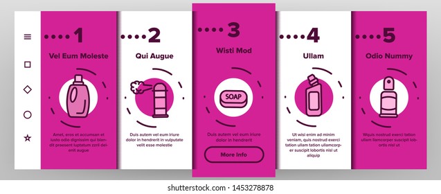 Disinfectant, Antibacterial Substance Vector Onboarding Mobile App Page Screen. Disinfectant, Sanitation and Hygiene Linear. Insecticides, Cleaning Sprays, Washing Liquid, Detergent Illustrations