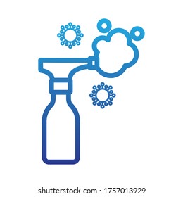 disinfectant bottle with spray, disinfectant solution, stop coronavirus, disinfectant, degraded line style icon vector illustration design