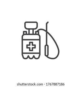 Disinfectant canister line icon. linear style sign for mobile concept and web design. Antibacterial pressure sprayer outline vector icon. Symbol, logo illustration. Vector graphics