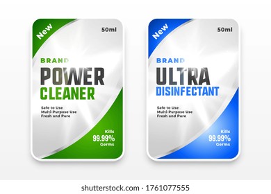 disinfectant and cleaner labels template design concept