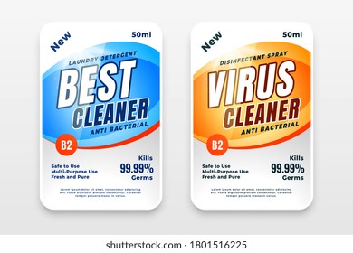 disinfectant and cleaner labels template design set