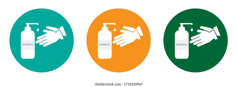 Desinfectante limpia las manos de las bacterias, ilustración en fondo claro. Icono de la institución.