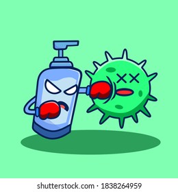 Disinfectant fighting corona virus vector icon illustration. virus flat cartoon character. corona virus Icon concept. flat cartoon style suitable for web landing page, banner, sticker, background