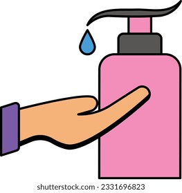 Disinfectant gel in pump bottle vector color design, Housekeeping symbol, Office caretaker sign, porter or cleanser equipment stock illustration, hand sanitizer dispenser concept