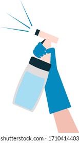 Disinfectant. Gloved hand. Vector illustration on a white background. Sanitizer.
Fighting viruses during a global pandemic. For posters and flyers.