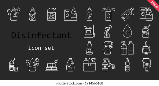 disinfectant icon set. line icon style. disinfectant related icons such as cleaning, alcohol, detergent, antiseptic, spray, sprayer, spray bottle, bottles, dustpan, bottle