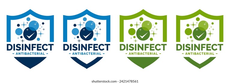 Disinfectant Logo Vector. Kills 99.9% bacteria, germs and viruses . Antibacterial and antiviral defence, protection infection. Vector Illustration