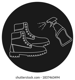 Disinfectant mat. Sanitizing mat, outline icon. Sterile shoe's surface. Shoe disinfection with alcohol spray. Sterile feet surface. Editable stroke. Vector illustration of antibacterial equipment