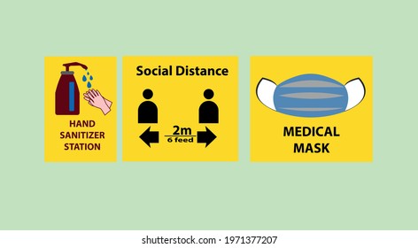 disinfectant, medical mask and social distancing. The new normal for protection from Covid-19. Personal hygiene.
Vectöel design Eps 10.