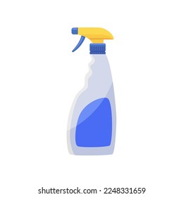 Disinfectant spray bottle flat vector illustration. Plastic container for cleaning products or paint isolated on white background. Hygiene, household concept