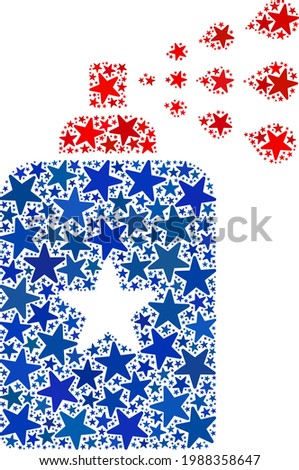 Disinfectant spray composition of stars in variable sizes and color tinges. Disinfectant spray illustration uses American official blue and red colors of Democratic and Republican political parties,