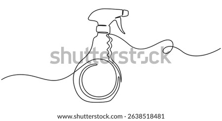 Disinfectant Spray Continuous Line Editable Stroke Icon, Detergent spray bottle dispenser vector. One line continuous drawing illustration. Hand drawn linear silhouette icon. Cleaning product.