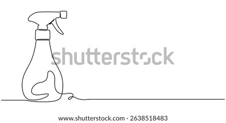 Disinfectant Spray Continuous Line Editable Stroke Icon, Detergent spray bottle dispenser vector. One line continuous drawing illustration. Hand drawn linear silhouette icon. Cleaning product.