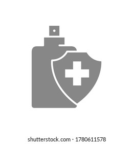 Disinfectant spray grey icon. Cleaning supply, disinfection product, detergent symbol
