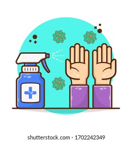 Disinfectant Spray on Hand, Vector Illustration. Hand Sanitizer Spray on Hand. Medical Healthcare Stay Safe from Coronavirus Concept. Flat Cartoon Style Suitable for Sticker, Wallpaper, Icon, etc.