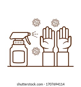 Disinfectant Spray on Hand, Vector Illustration. Hand Sanitizer Spray on Hand. Medical Healthcare Stay Safe from Coronavirus Concept. Flat Cartoon Style Suitable for Sticker, Wallpaper, Icon, etc.
