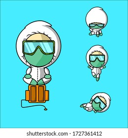 the disinfectant spray team chibi style with personal Protective equipment for banner, landing page, icon.chibi characther . Covid-19. Medical team.
