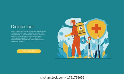 Disinfectant spraying protection from virus COVID-19 vector illustration concept template background can be use for presentation web banner UI UX landing page